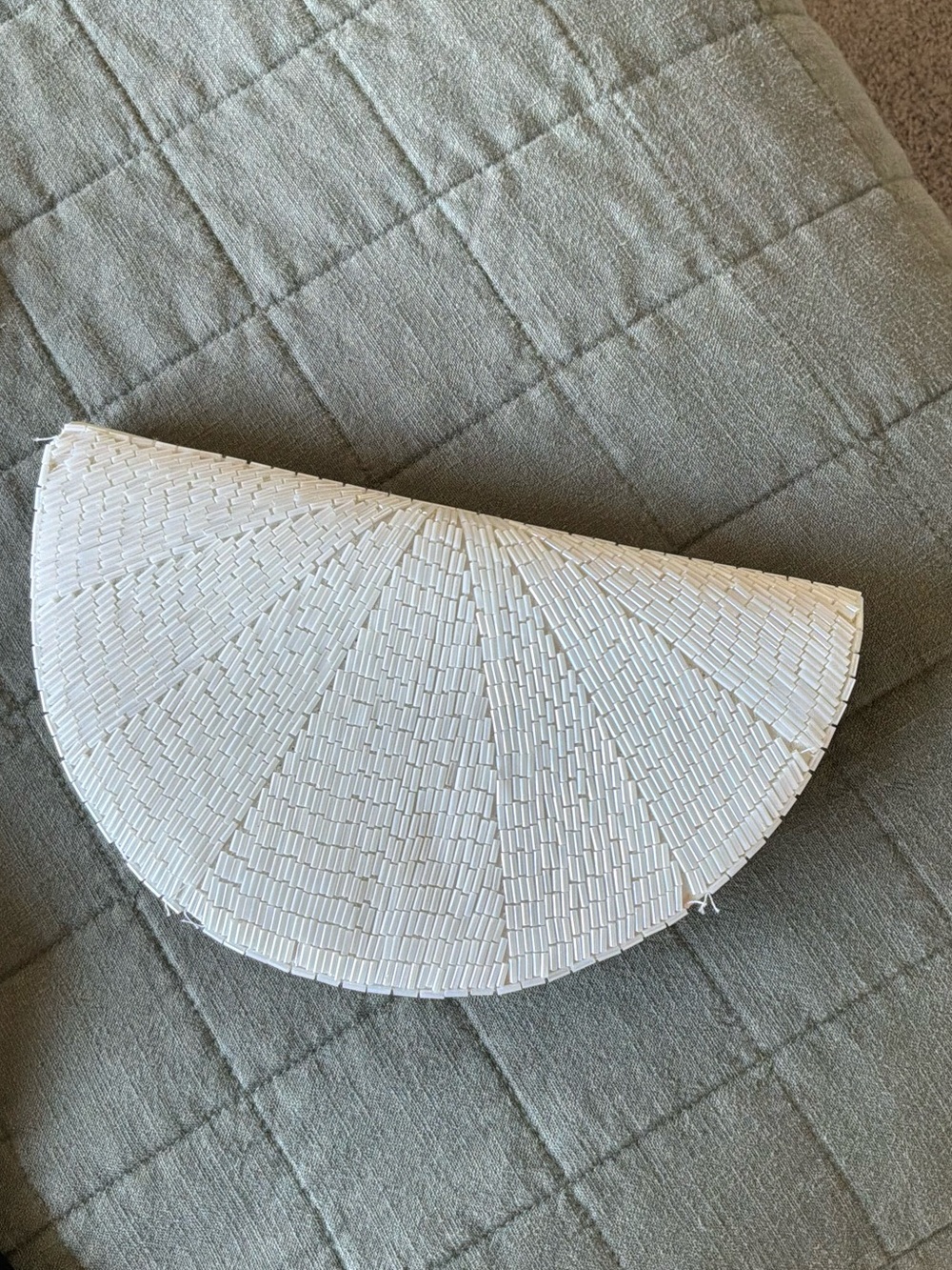 Vintage CARYL BRILL White Beaded Satin Half Moon Crossbody Purse Clutch Bag